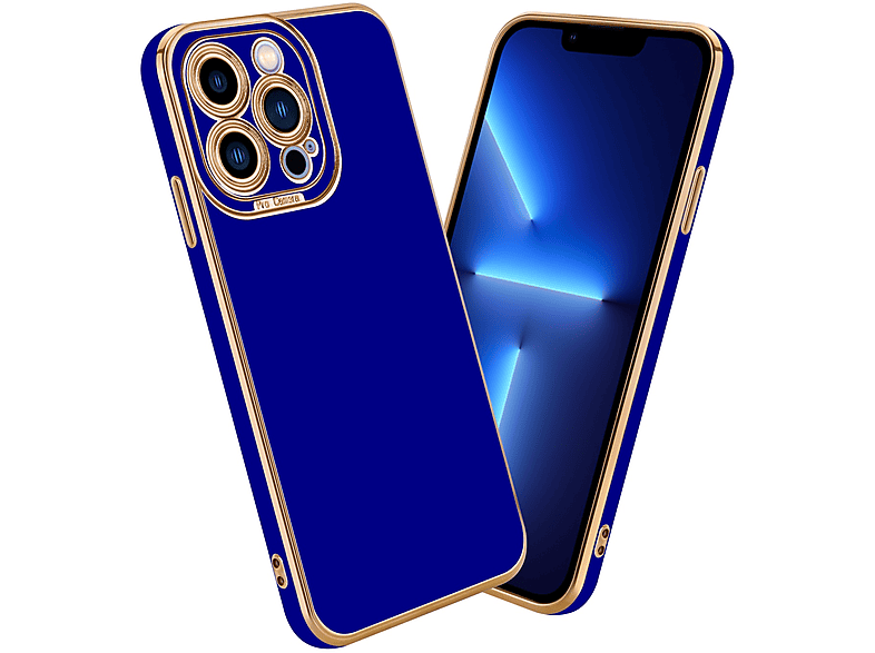 CADORABO Schutzhülle mit Kameraschutz, Backcover, Apple, iPhone 13 PRO, Glossy Blau - Rosé Gold