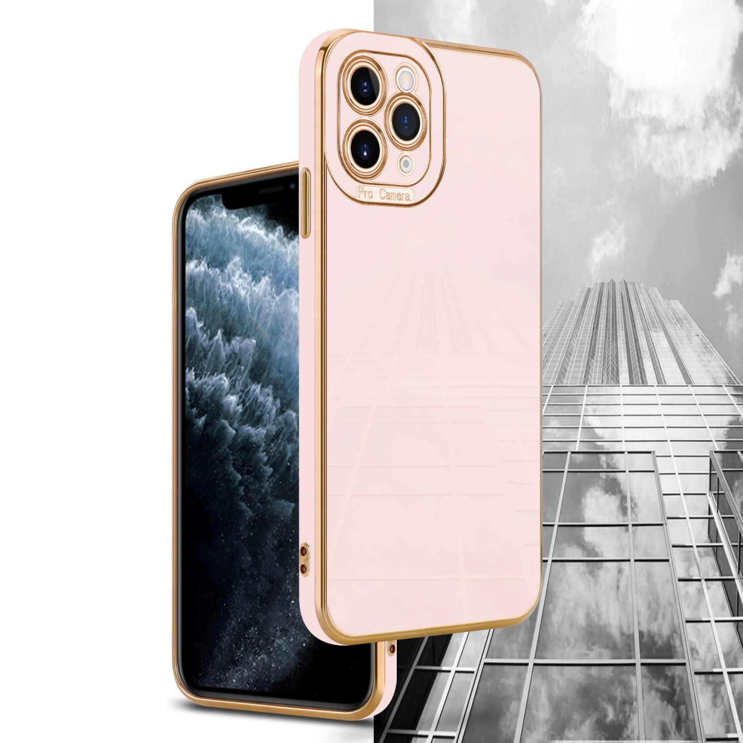 Apple, Schutzhülle Backcover, Rosé PRO, 11 Gold - CADORABO iPhone Rosa Glossy Kameraschutz, mit