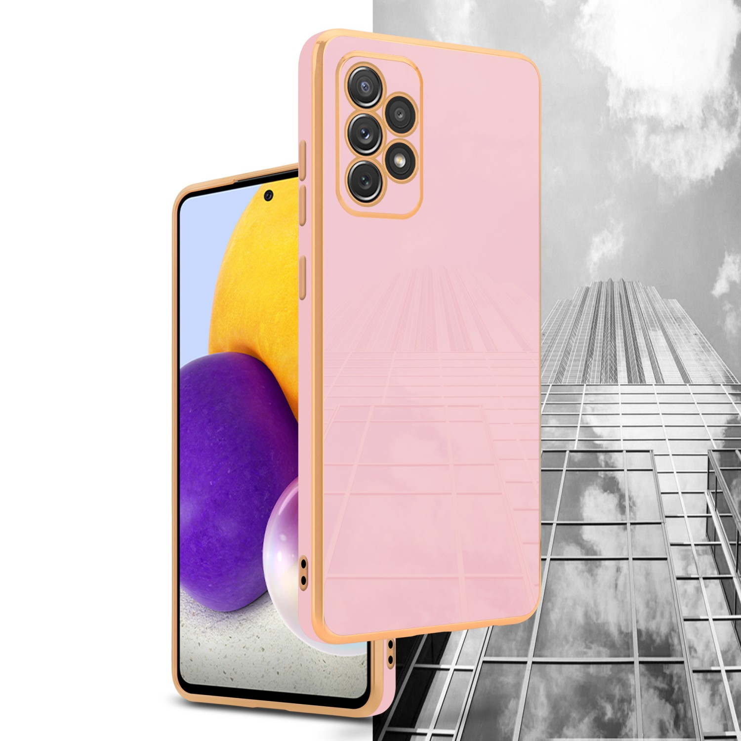 CADORABO Handyhülle mit Kameraschutz, Backcover, 5G) / A52s, Rosa - Galaxy A52 / Gold (4G Samsung, Glossy