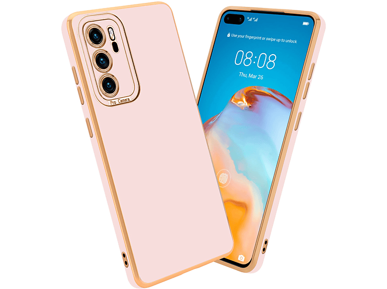 Gold Rosa CADORABO Rosé Backcover, Schutzhülle - Kameraschutz, mit Glossy Huawei, P40,