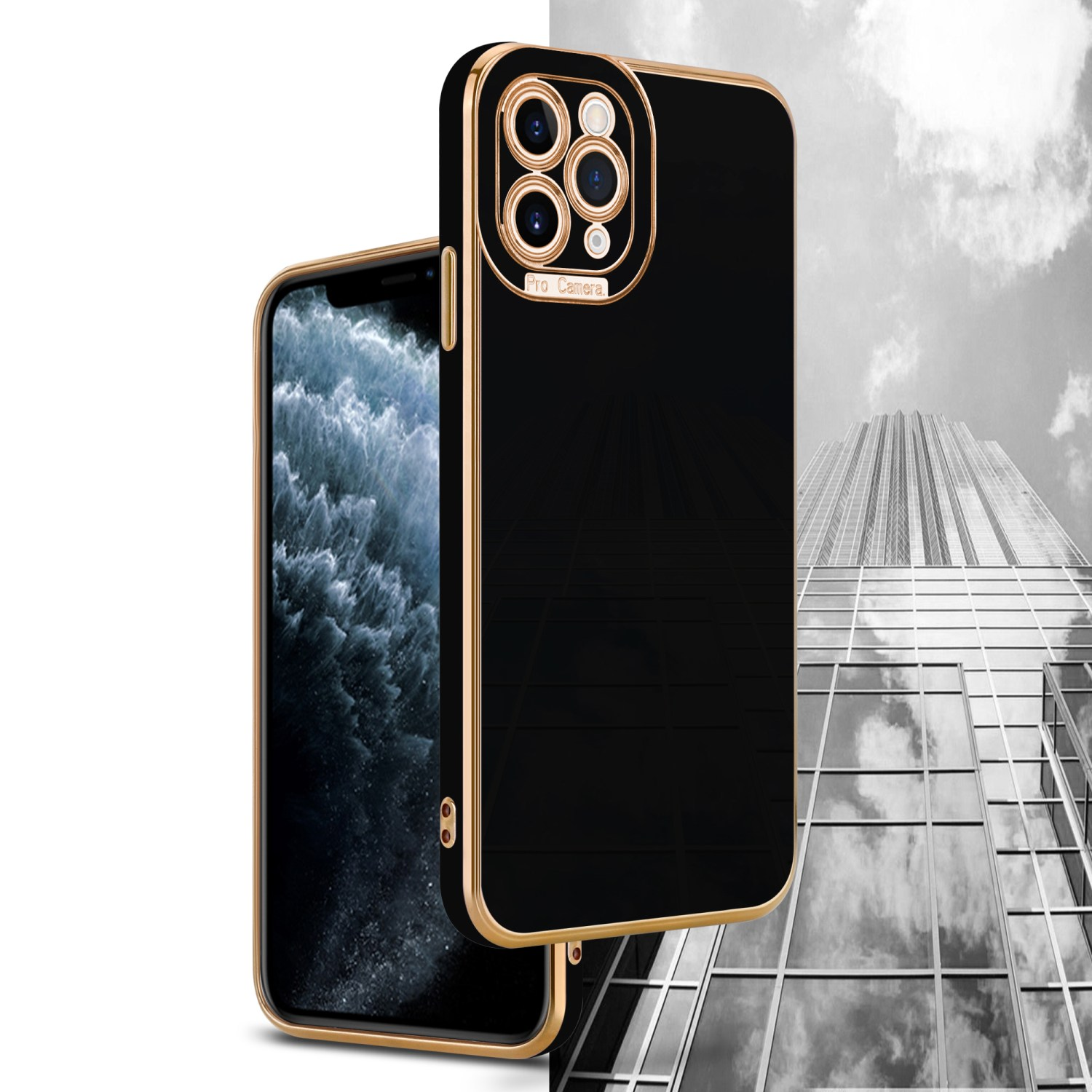 Schwarz Glossy Kameraschutz, CADORABO iPhone Gold 11 Rosé - Apple, PRO, mit Schutzhülle Backcover,