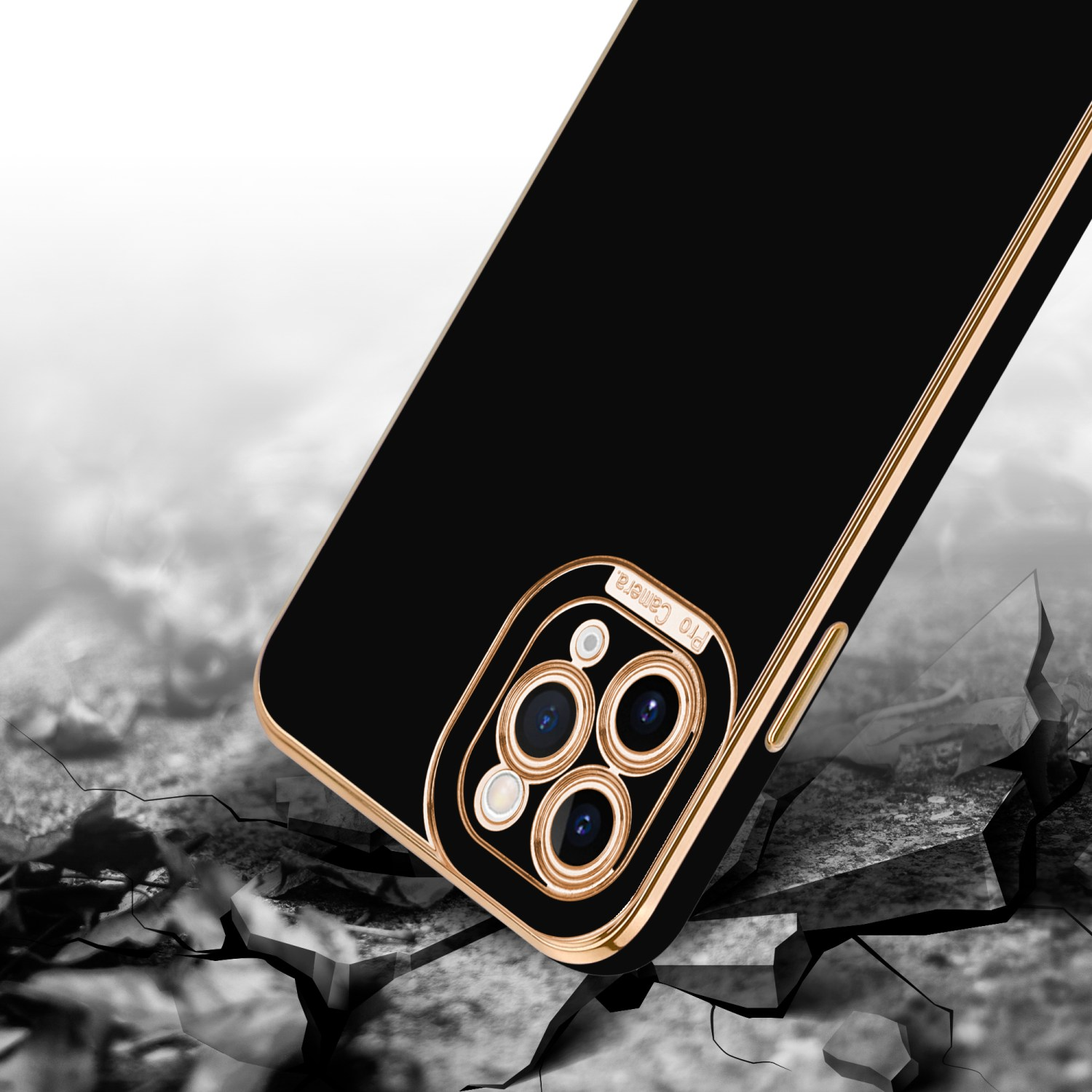 - iPhone Schutzhülle Schwarz Rosé mit Glossy Apple, 11 PRO, Backcover, CADORABO Gold Kameraschutz,