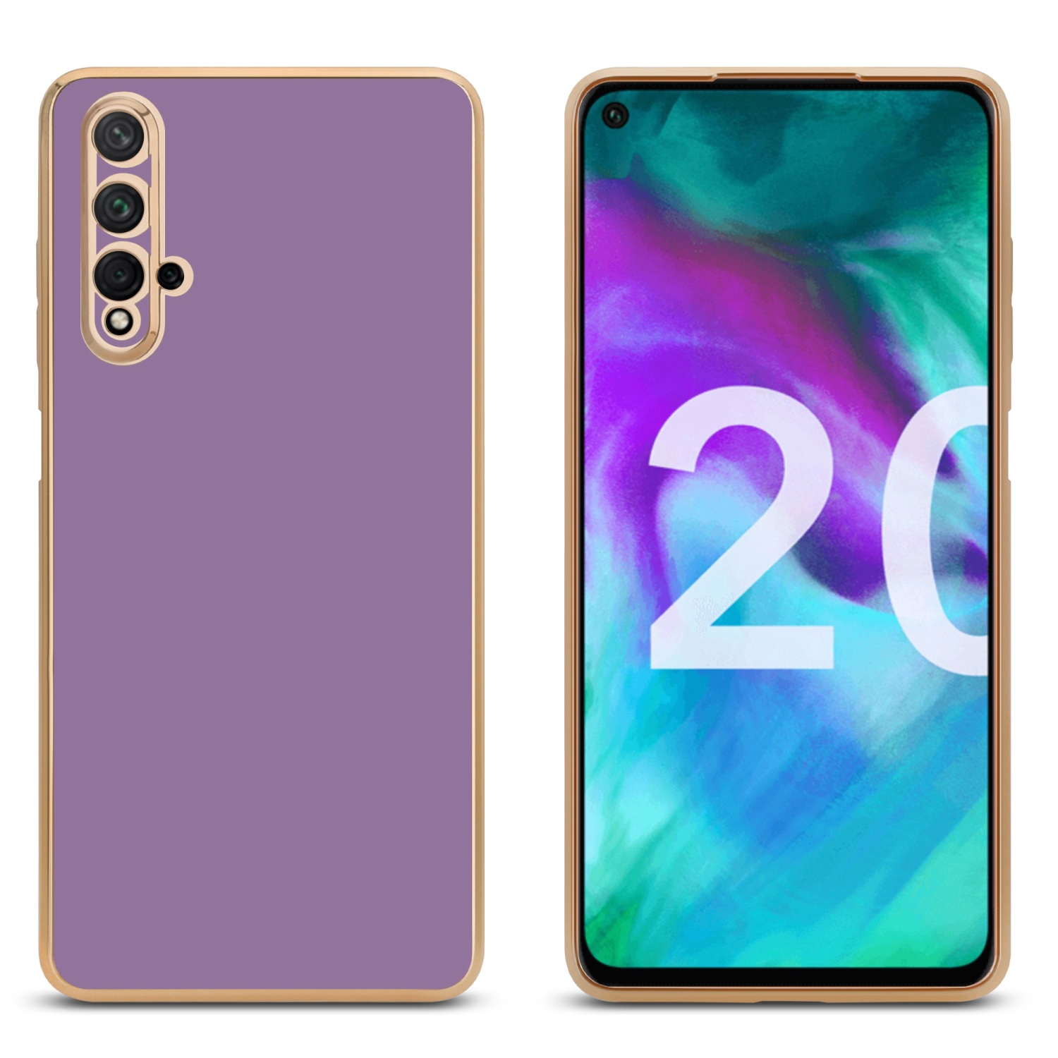 CADORABO Handyhülle mit Kameraschutz, Backcover, Huawei / 20S 20 Glossy / Lila Honor, 5T, NOVA - Gold