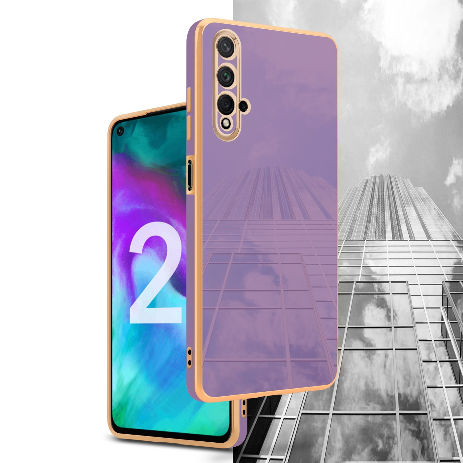 CADORABO Handyhülle mit Kameraschutz, Backcover, Glossy NOVA Gold / 20 5T, - 20S Honor, Huawei Lila 