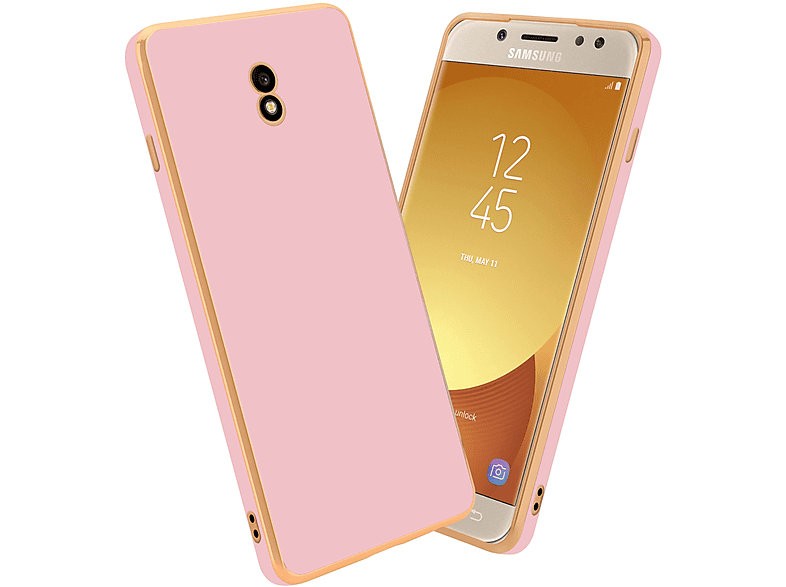 - Galaxy Backcover, Handyhülle Glossy Rosa Samsung, CADORABO Gold 2017, mit J3 Kameraschutz,