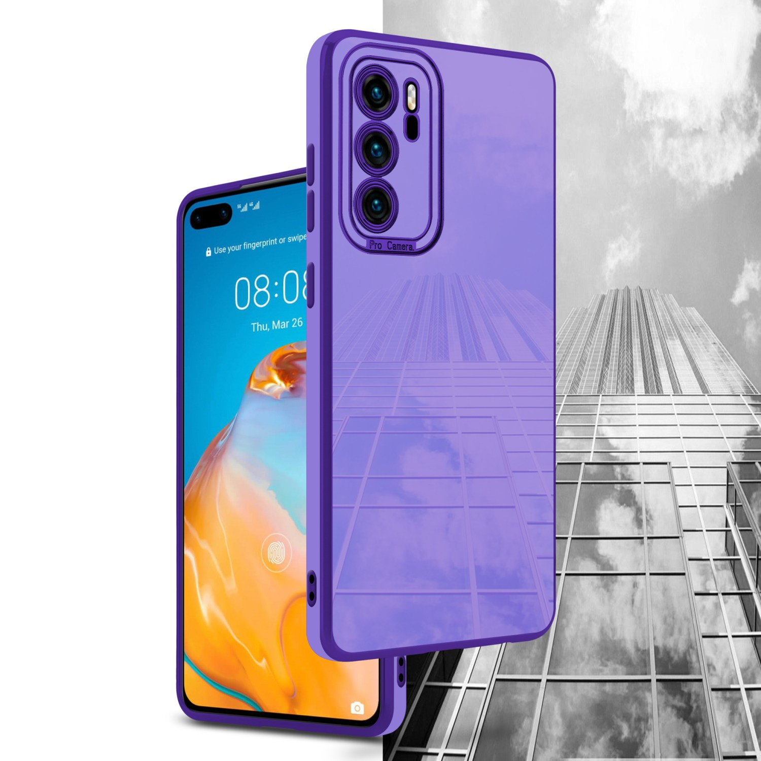 CADORABO TPU Silikon Hülle mit Kamera Schutz, Backcover, Huawei, P40, Glossy Lila - Rosé Gold