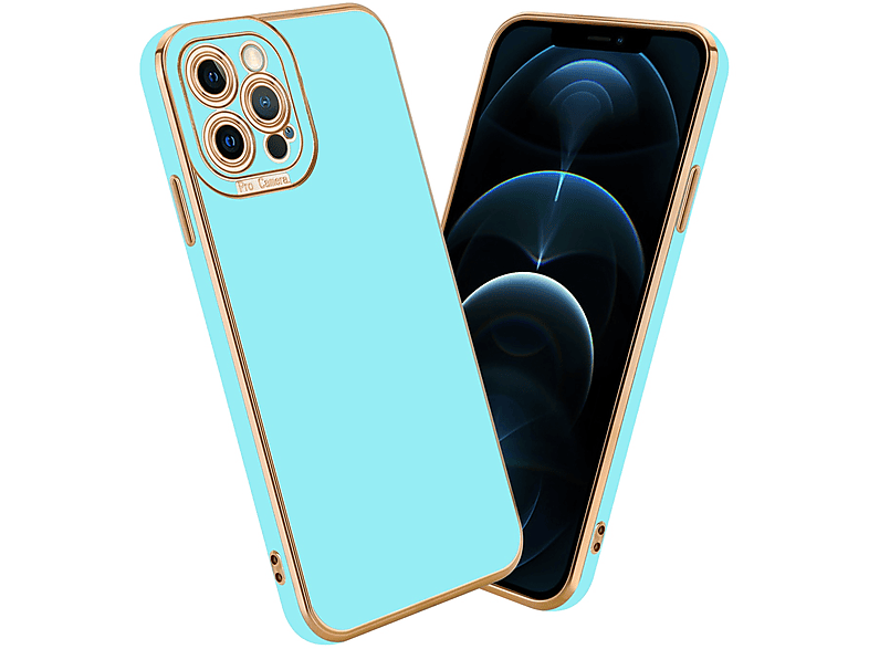 CADORABO Schutzhülle mit Kameraschutz, Backcover, Apple, iPhone 12 PRO MAX, Glossy Türkis - Rosé Gold