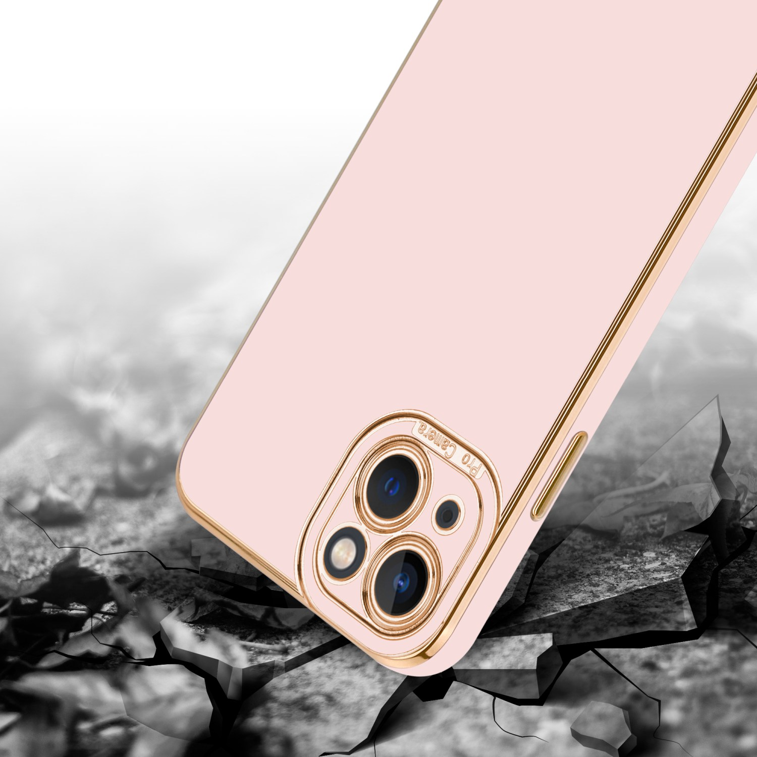 iPhone Apple, CADORABO Kameraschutz, Rosé Backcover, Gold 12, Rosa mit Schutzhülle - Glossy