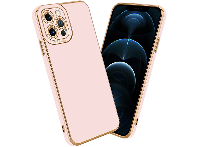 CADORABO Schutzhülle mit Kameraschutz, Apple, Rosé Rosa - iPhone 12 PRO, Glossy Backcover, Gold