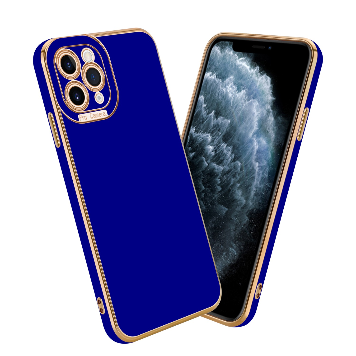 Gold Kameraschutz, Backcover, Rosé Apple, Schutzhülle Glossy Blau iPhone 11 - PRO, mit CADORABO