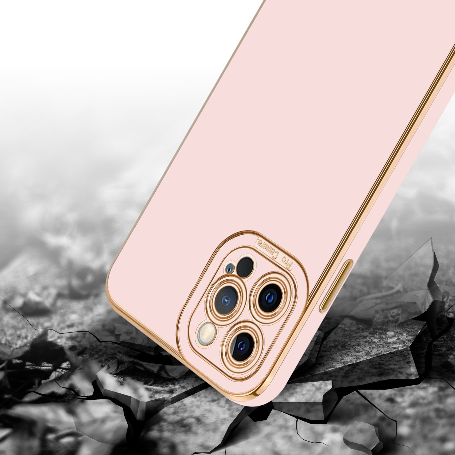 CADORABO Schutzhülle mit Kameraschutz, Apple, Rosé Rosa - iPhone 12 PRO, Glossy Backcover, Gold