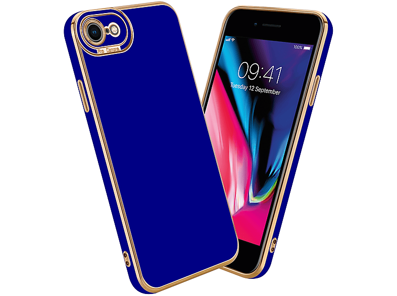 CADORABO Schutzhülle mit Kameraschutz, Backcover, Apple, iPhone 7 / 7S / 8 / SE 2020, Glossy Blau - Rosé Gold