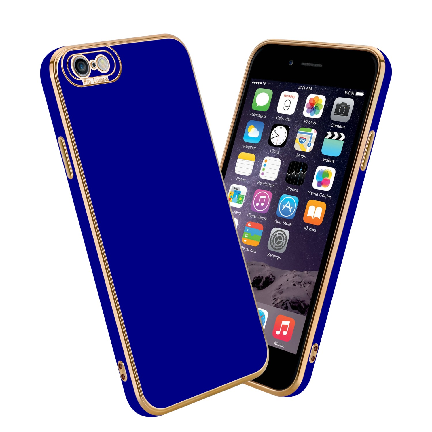 iPhone Kameraschutz, Blau Gold Rosé - mit 6S, Apple, Glossy Backcover, 6 CADORABO Schutzhülle /