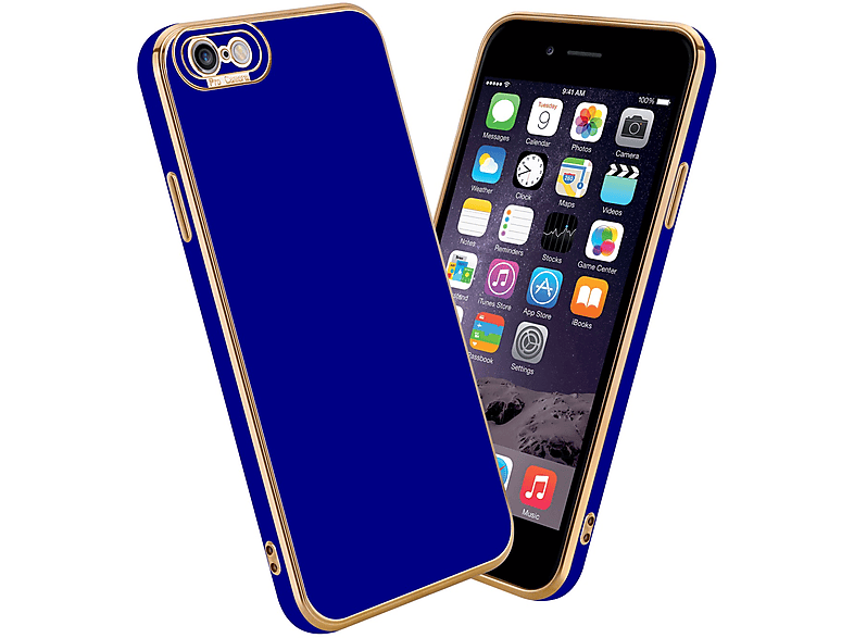 CADORABO Schutzhülle mit Kameraschutz, Backcover, Apple, iPhone 6 / 6S, Glossy Blau - Rosé Gold