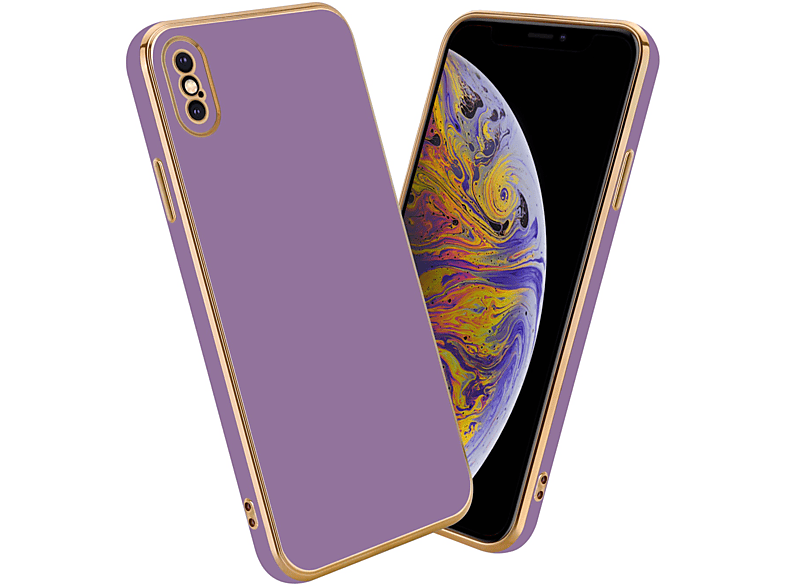 CADORABO Handyhülle mit iPhone XS Backcover, MAX, Glossy Lila Kameraschutz, Gold Apple, 