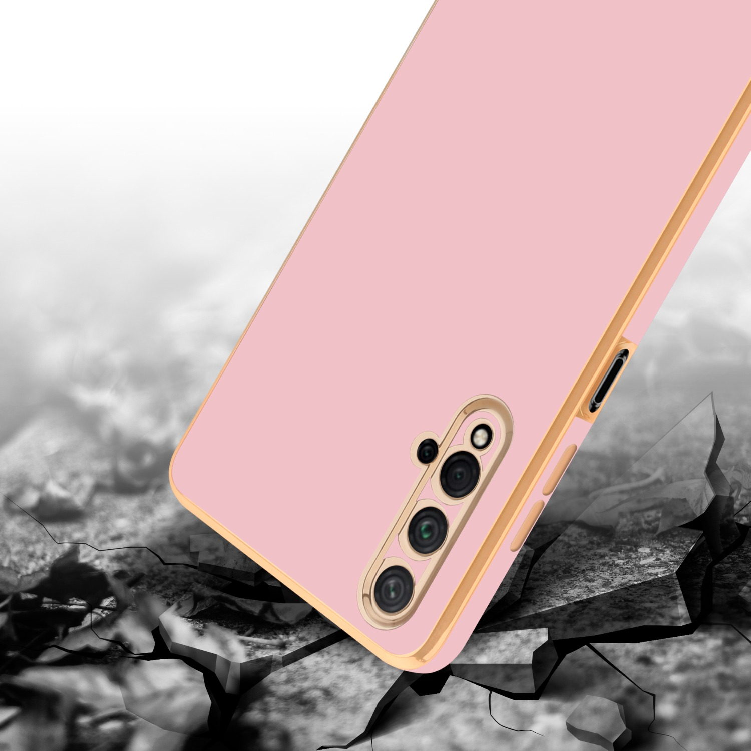 Handyhülle mit Kameraschutz, 20S / Gold / Backcover, 5T, CADORABO Huawei NOVA Glossy - Honor, 20 Rosa