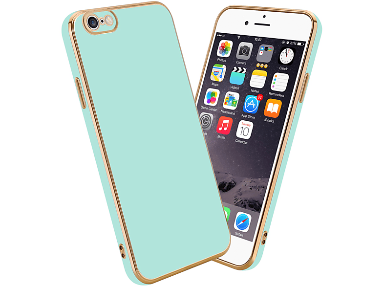 CADORABO Handyhülle mit Kameraschutz, Backcover, iPhone Glossy Grün Mint 6 Apple, 6S, / Gold 