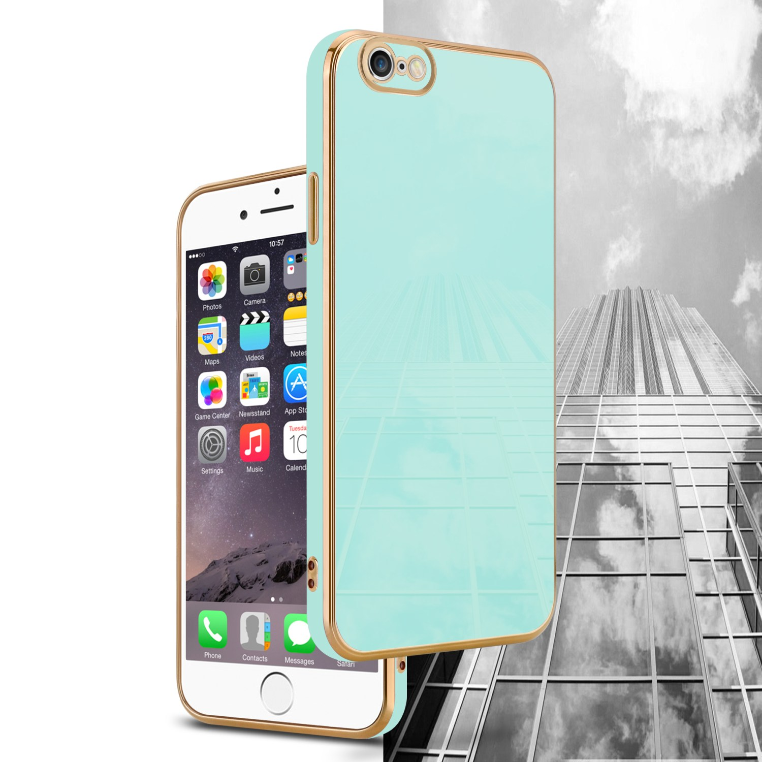 Kameraschutz, PLUS, Glossy iPhone Grün PLUS CADORABO mit / Gold Mint Backcover, Apple, 6S 6 Handyhülle -