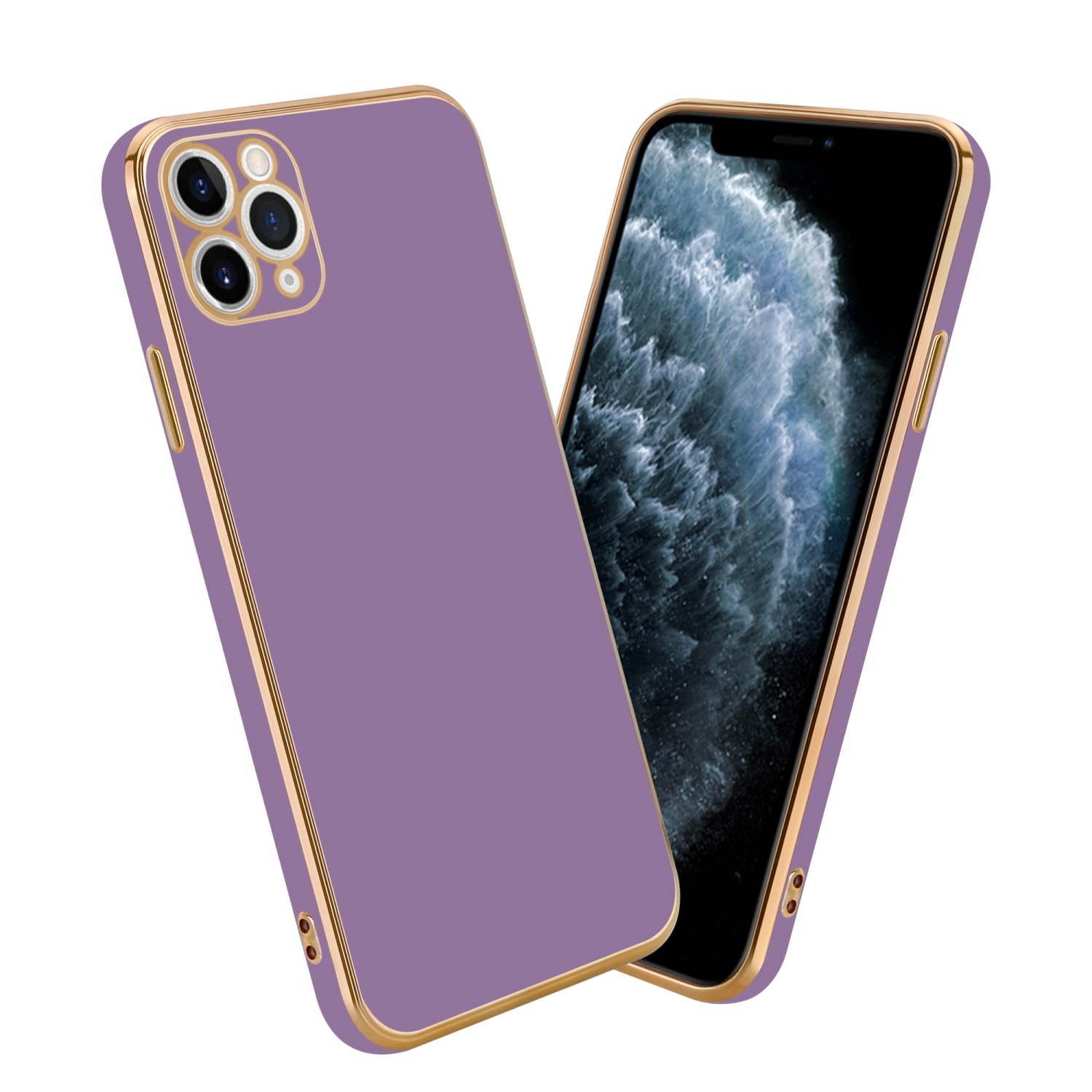 CADORABO Handyhülle mit Backcover, Kameraschutz, Gold Lila Glossy - 12 PRO iPhone MAX, Apple