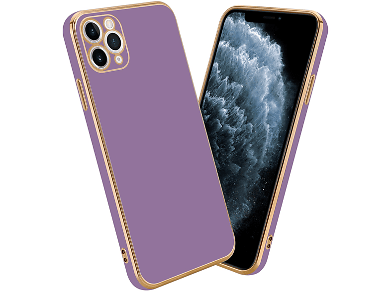 CADORABO Apple, iPhone mit Kameraschutz, Glossy MAX, 11 PRO - Lila Backcover, Gold Handyhülle