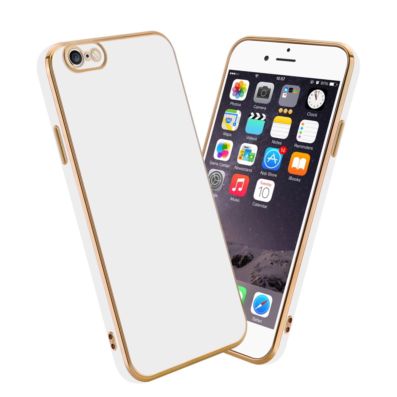 iPhone - 6S, CADORABO 6 Backcover, Gold mit Weiß Handyhülle / Glossy Apple, Kameraschutz,