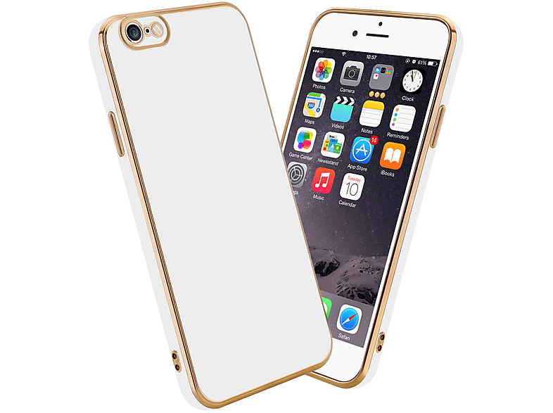 CADORABO Handyhülle mit Kameraschutz, Backcover, Apple, iPhone 6 / 6S, Glossy Weiß - Gold