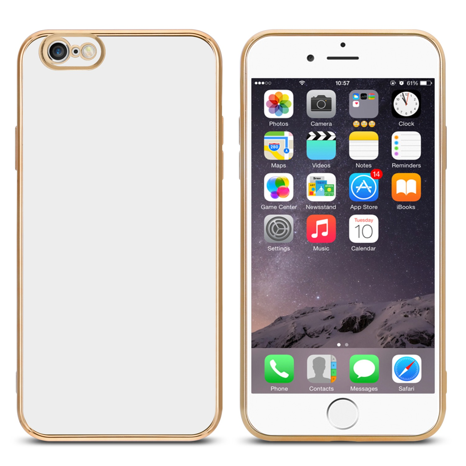 Backcover, Gold mit Handyhülle 6S, Kameraschutz, - Glossy iPhone / 6 Weiß CADORABO Apple,