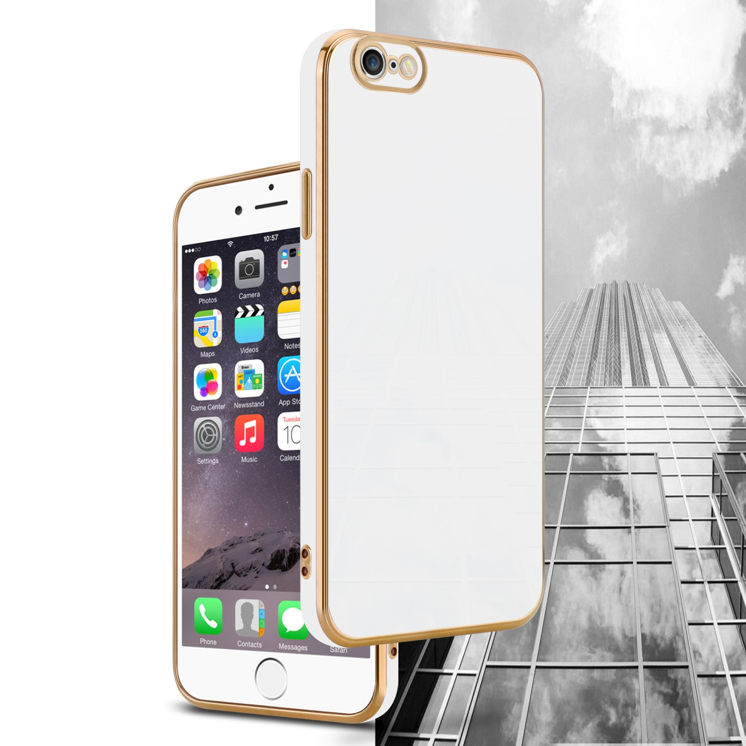 Kameraschutz, Glossy - Backcover, Weiß Apple, CADORABO Gold 6 Handyhülle iPhone / 6S, mit