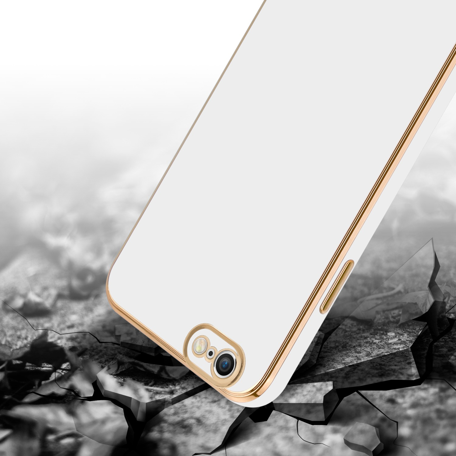 iPhone - 6S, CADORABO 6 Backcover, Gold mit Weiß Handyhülle / Glossy Apple, Kameraschutz,