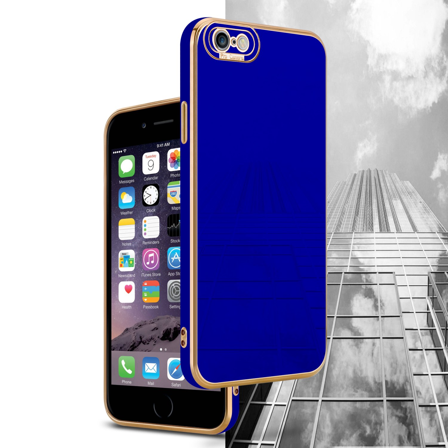 iPhone Kameraschutz, Blau Gold Rosé - mit 6S, Apple, Glossy Backcover, 6 CADORABO Schutzhülle /
