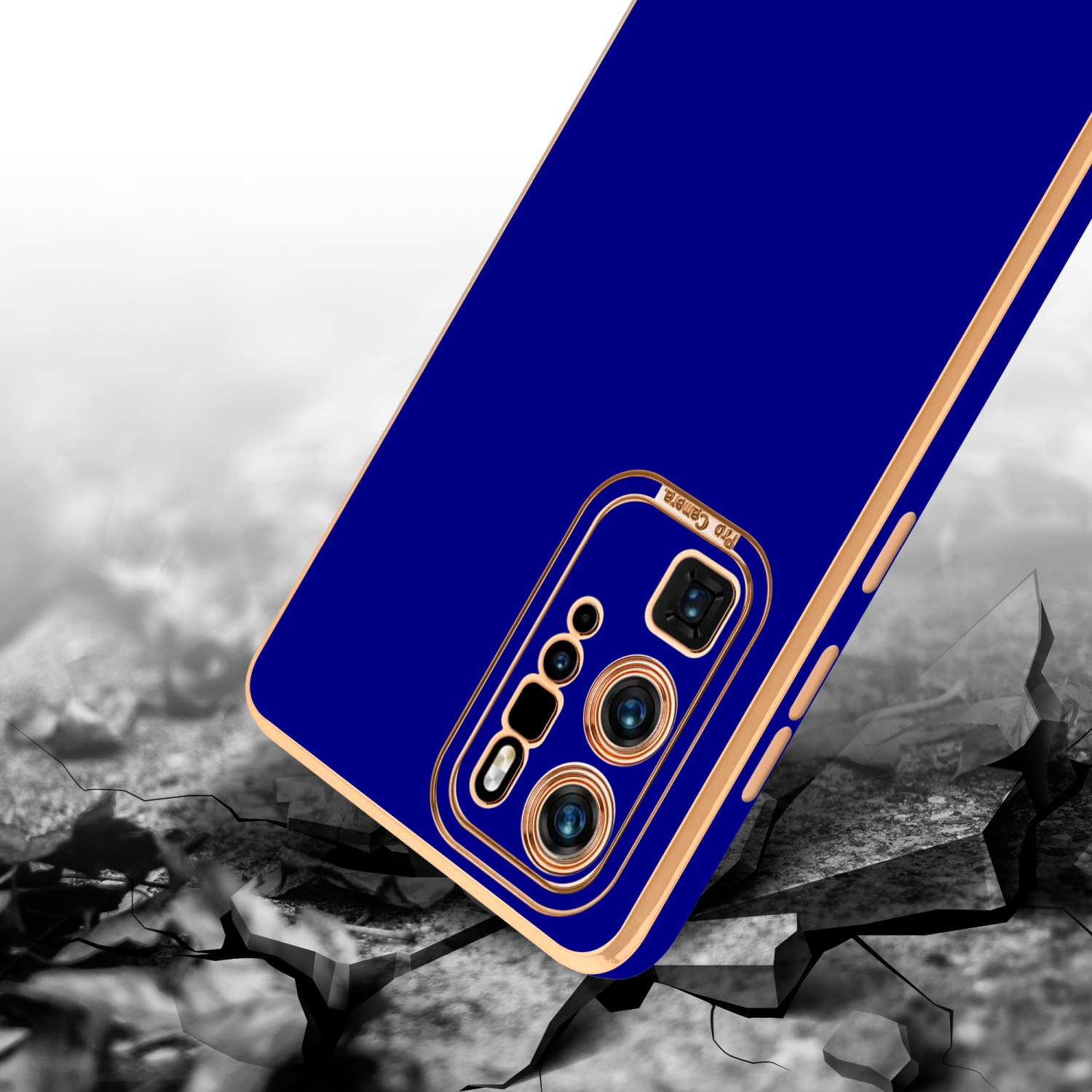 CADORABO Schutzhülle mit Huawei, Glossy / Rosé Kameraschutz, P40 - PRO+, Backcover, PRO Gold Blau P40