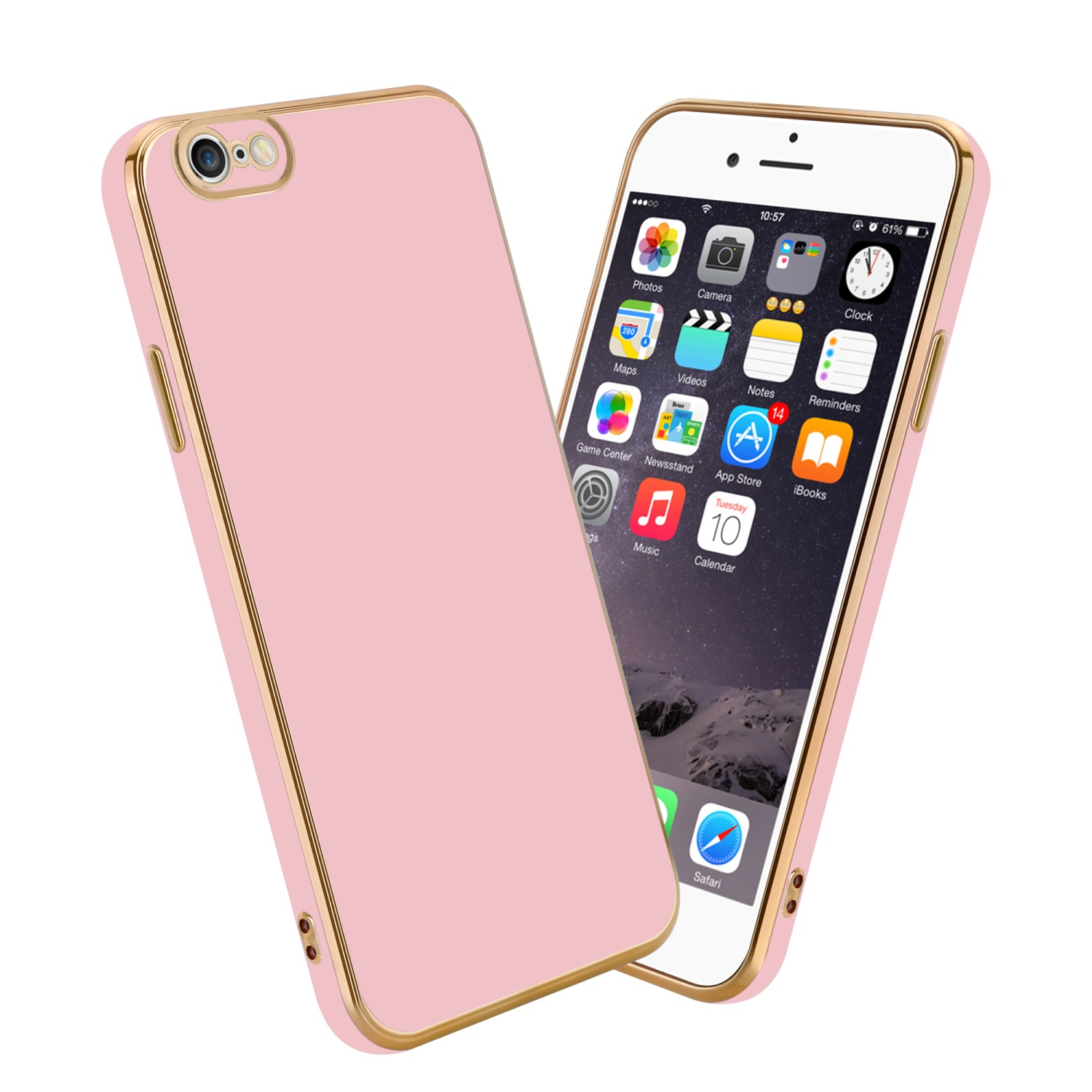 Apple, CADORABO iPhone Backcover, Rosa 6 6S, Glossy Kameraschutz, Handyhülle - mit Gold /