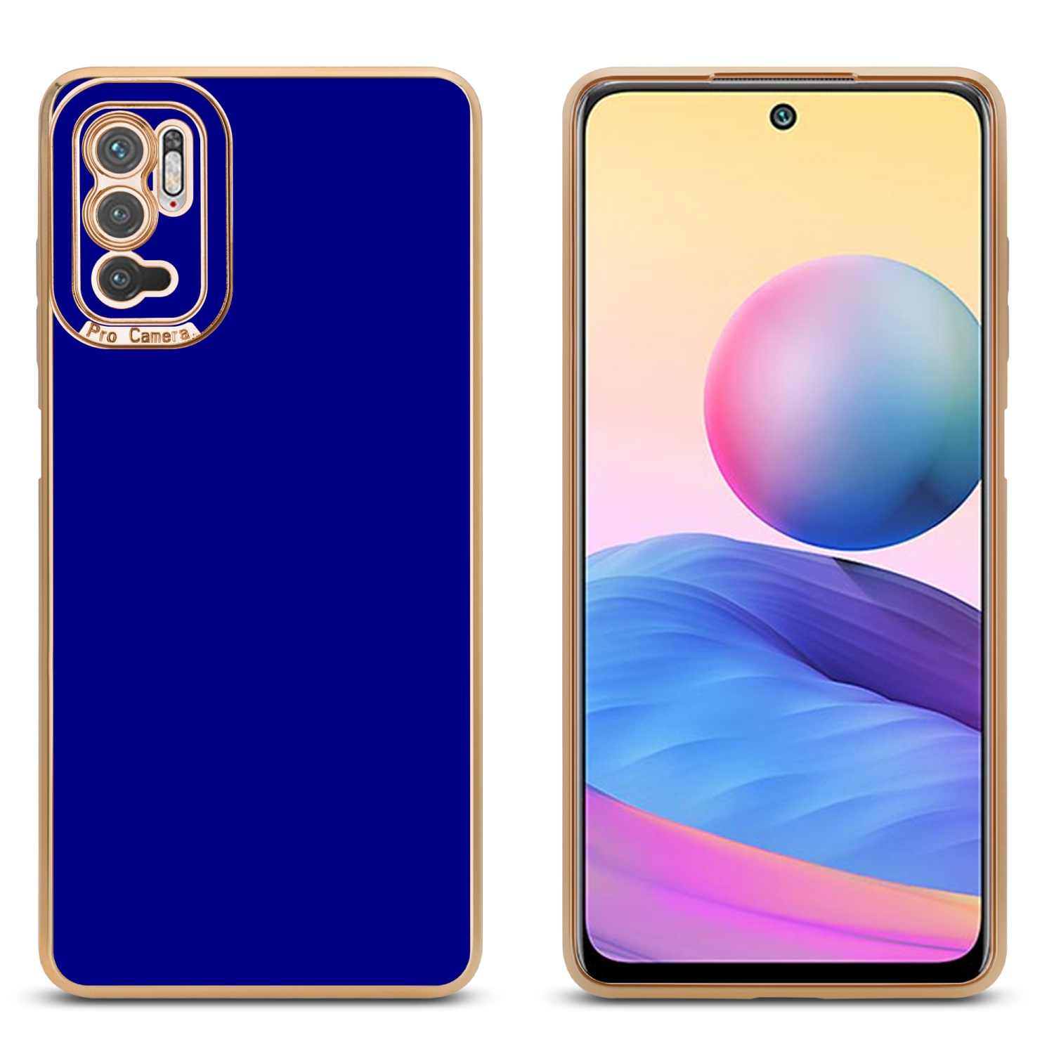 Zwei Telefone. Eines mit blauem Gehäuse und goldenen Rändern. Das andere mit farbenfrohem Bildschirm.