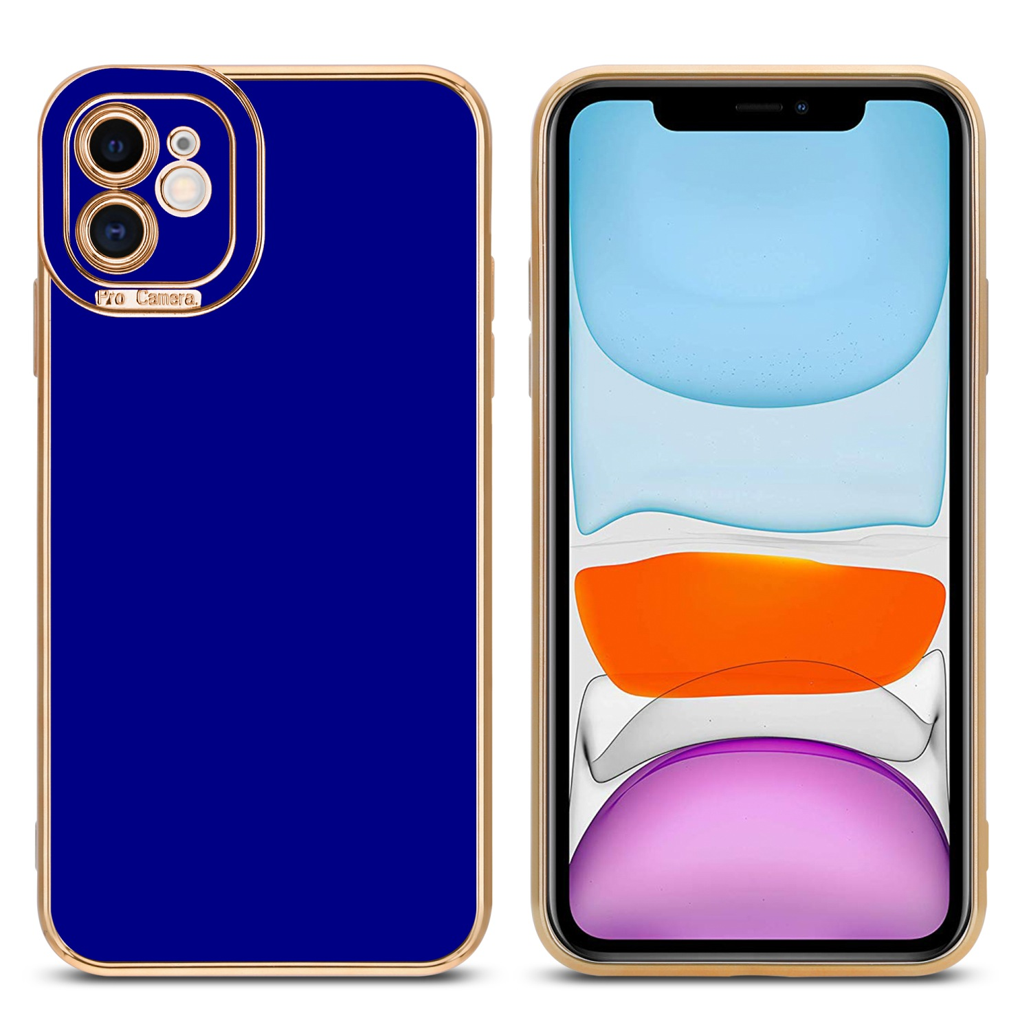 Gold - 11, Apple, Backcover, Schutzhülle mit Glossy CADORABO iPhone Rosé Kameraschutz, Blau
