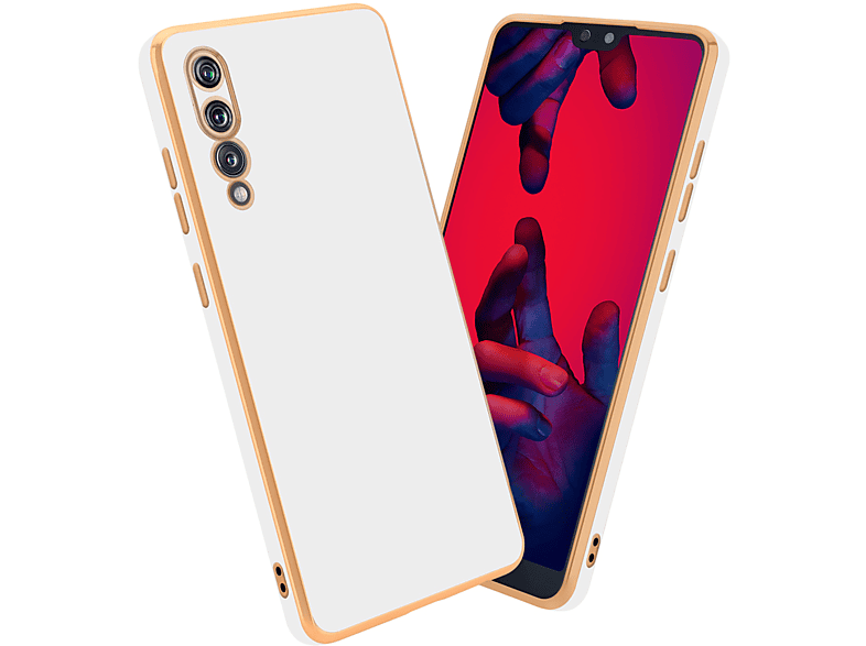 CADORABO Handyhülle mit Kameraschutz, Backcover, Huawei, P20 PRO / P20 PLUS, Glossy Weiß - Gold | Backcover