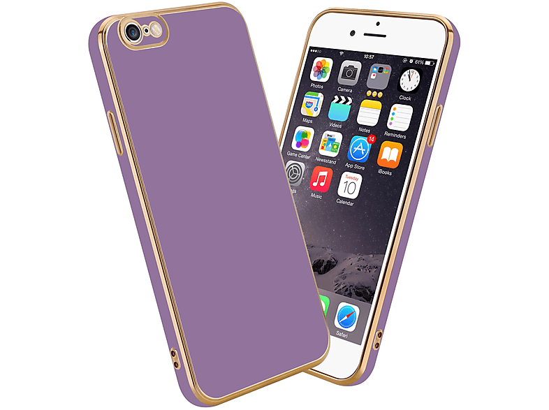 Apple, PLUS, Kameraschutz, Lila Glossy mit Handyhülle Backcover, - Gold PLUS / CADORABO iPhone 6 6S