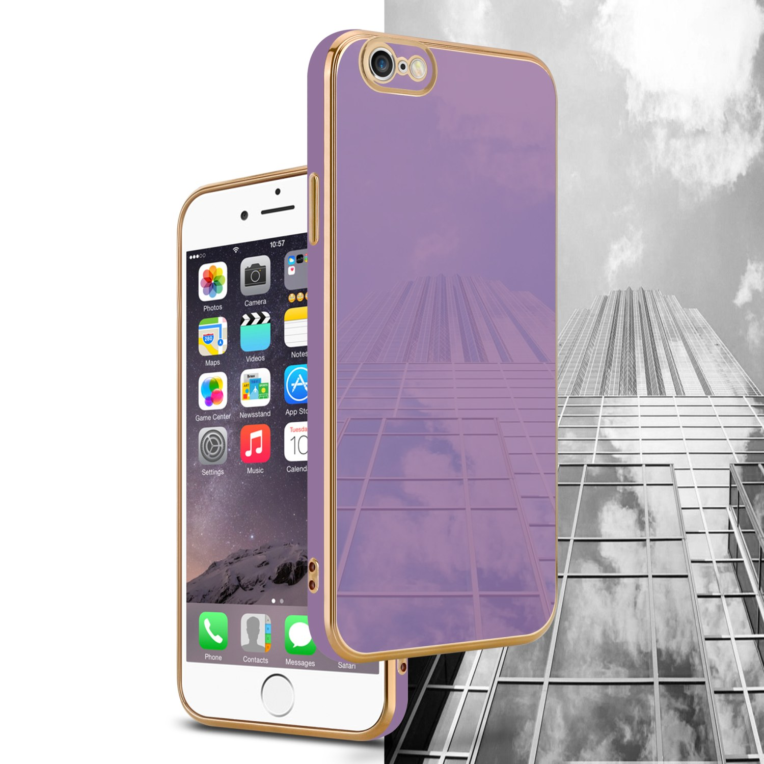 iPhone / Lila mit 6 Kameraschutz, Backcover, 6S Handyhülle - Apple, PLUS, Glossy CADORABO PLUS Gold