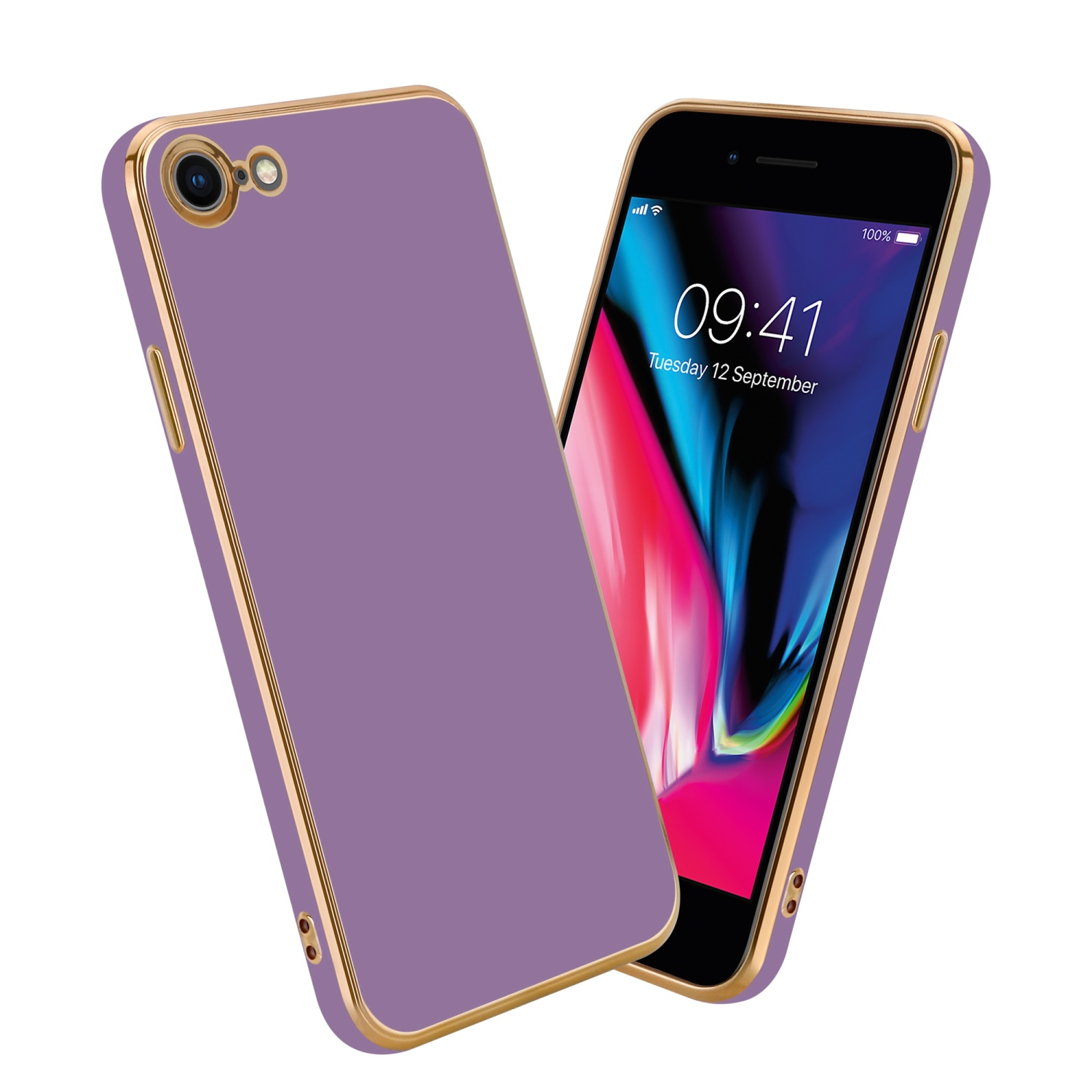 / / / Kameraschutz, 8 SE - Glossy Gold mit iPhone Handyhülle Apple, 7 2020, Backcover, CADORABO Lila 7S