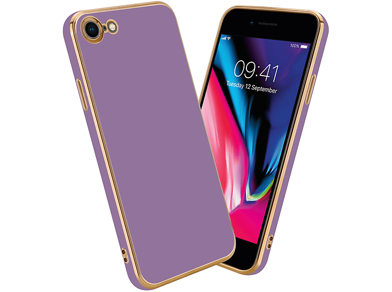 CADORABO Handyhülle mit Kameraschutz, Backcover, Apple, iPhone 7 / 7S / 8 / SE 2020, Glossy Lila - Gold