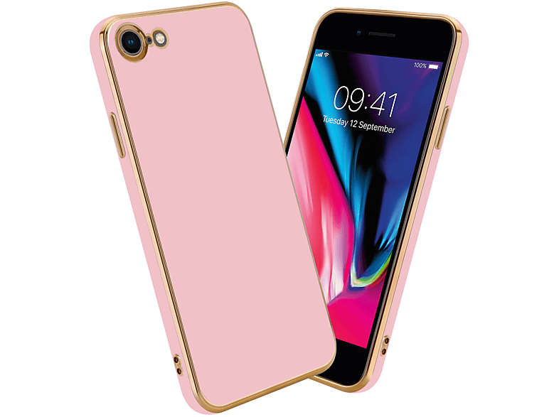 CADORABO Handyhülle mit Kameraschutz, Backcover, Apple, iPhone 7 / 7S / 8 / SE 2020, Glossy Rosa - Gold