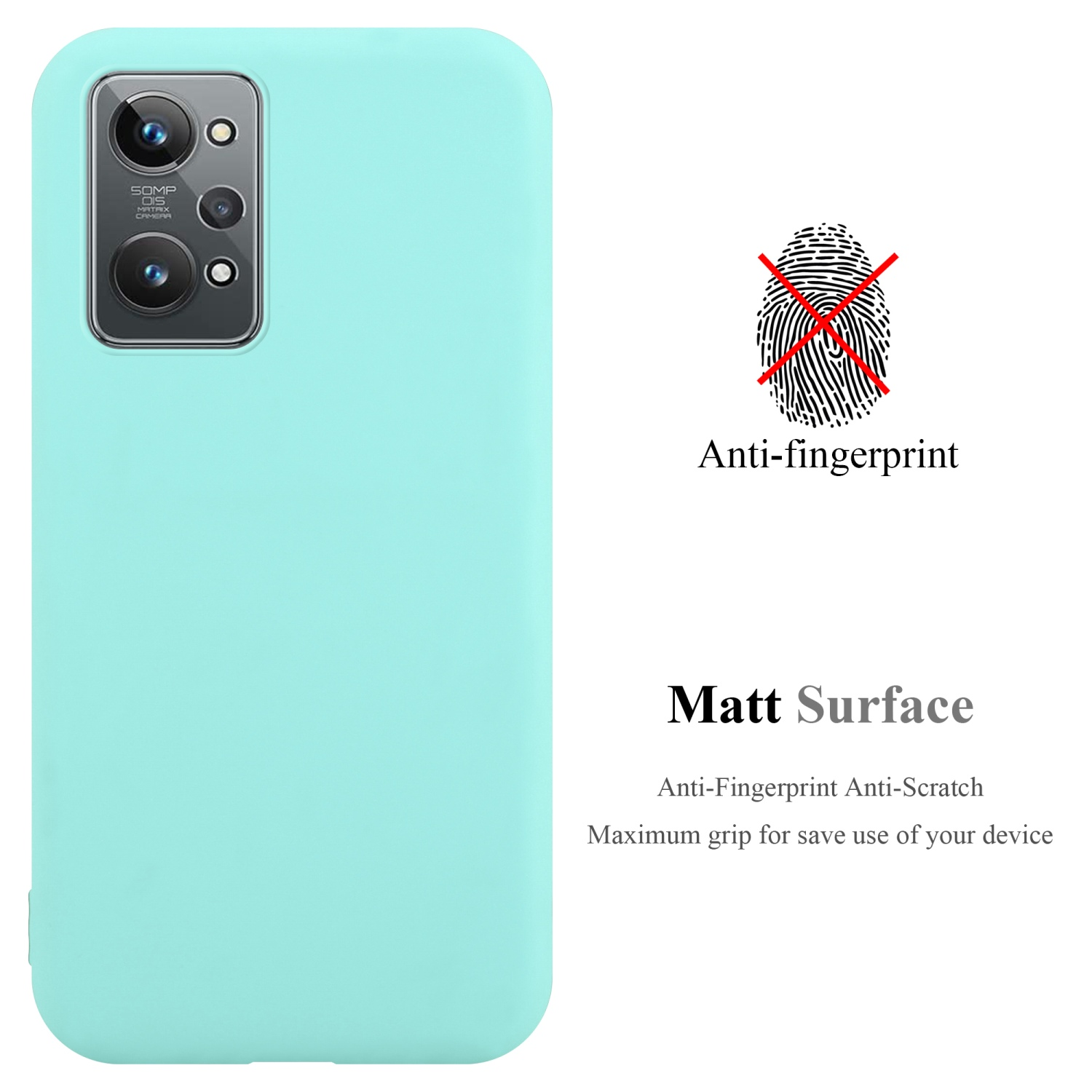 Türkise Handyhülle mit Kamera, Anti-Fingerabdruck, Matt-Oberfläche Text.