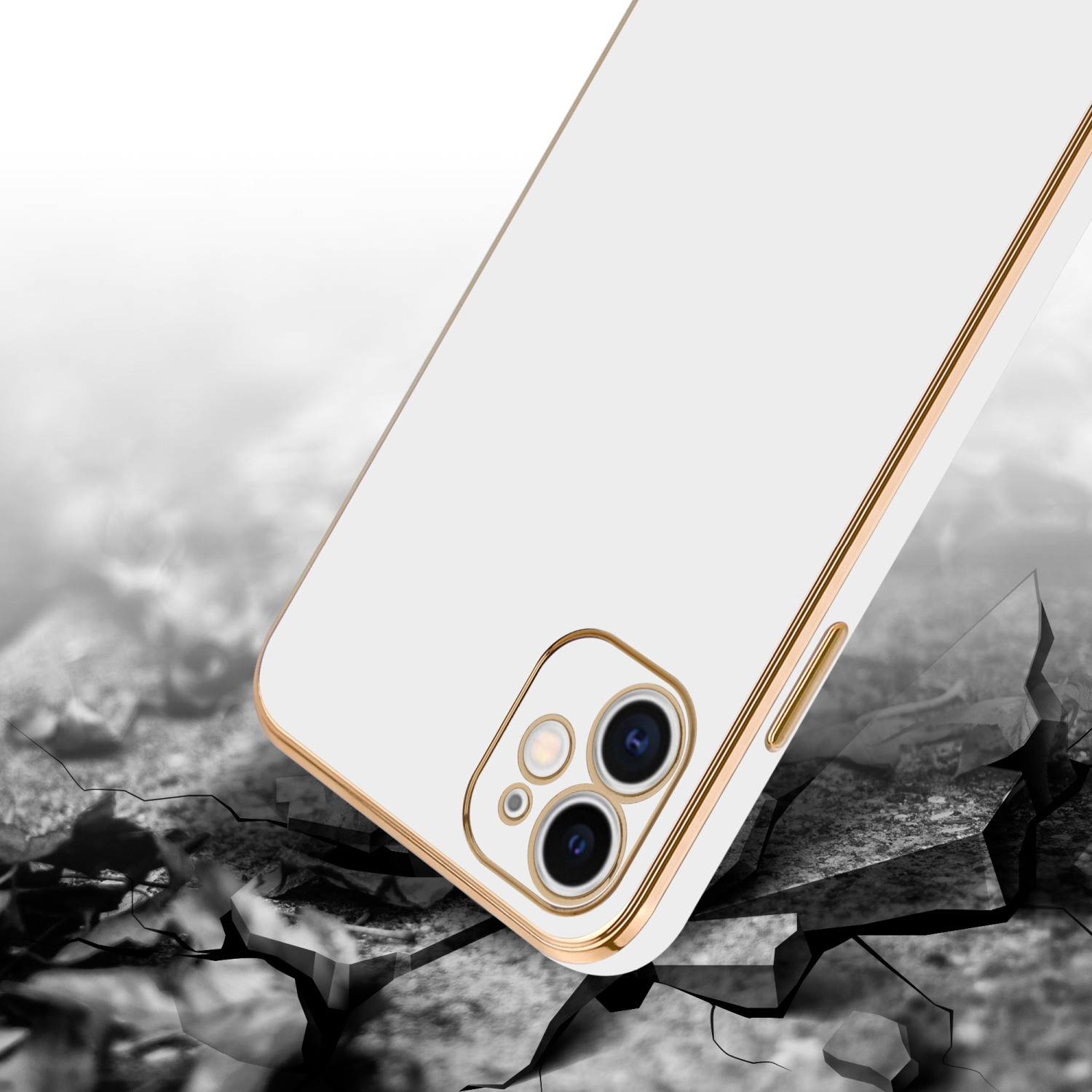 Weiß Backcover, mit Kameraschutz, CADORABO iPhone Glossy Apple, - Handyhülle 11, Gold