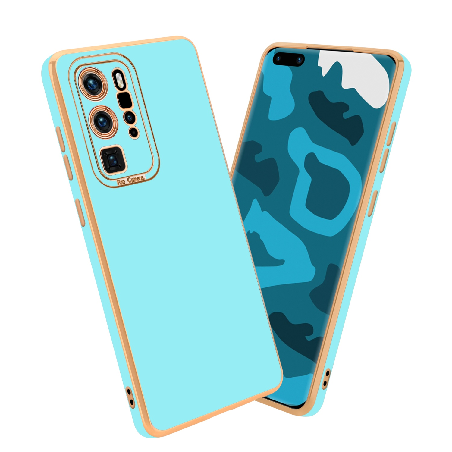 Glossy Türkis mit PRO / CADORABO P40 Huawei, Backcover, PRO+, Gold Kameraschutz, Rosé Schutzhülle P40 -