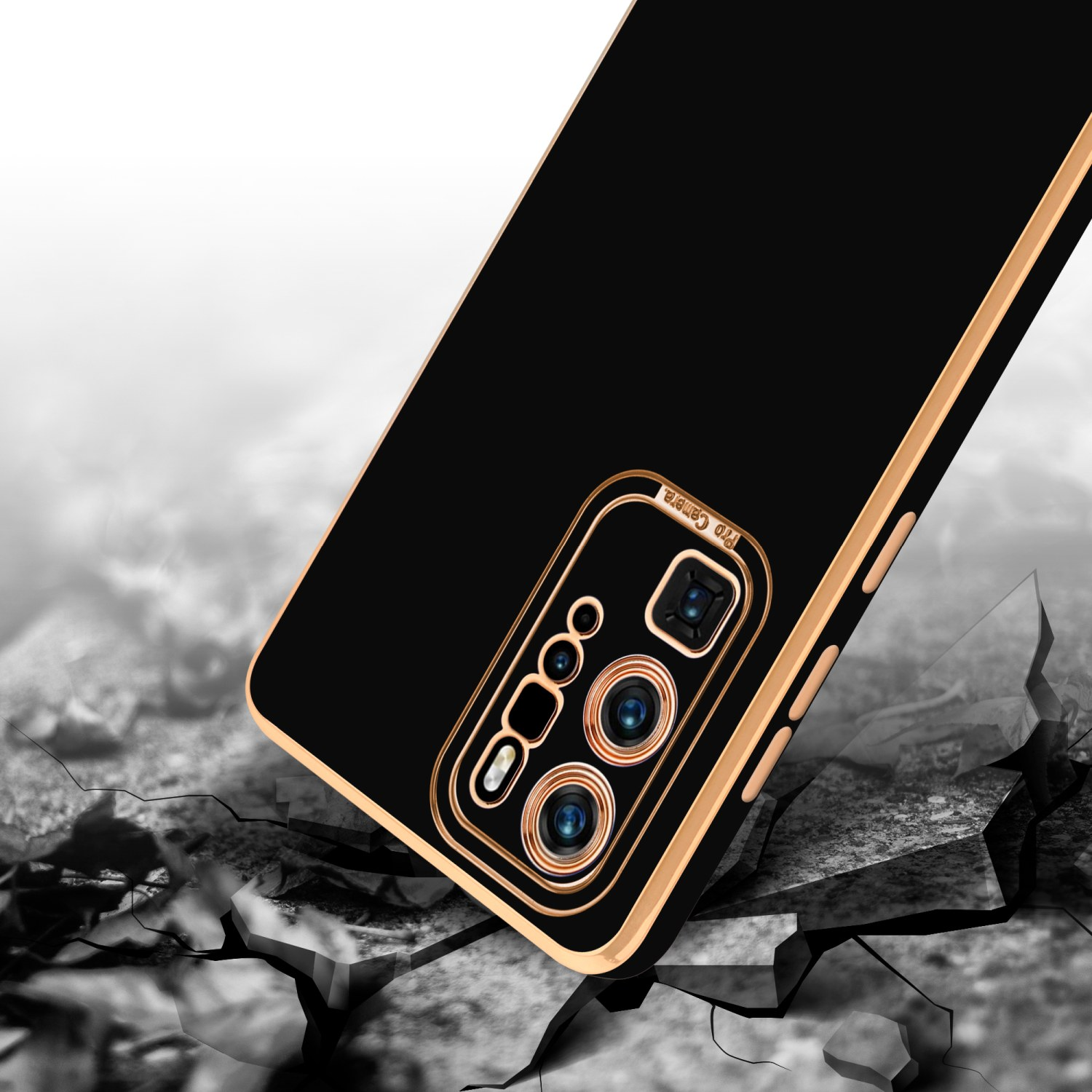 Schwarz Glossy P40 Schutzhülle - mit Huawei, PRO+, Gold Kameraschutz, P40 Rosé PRO CADORABO / Backcover,