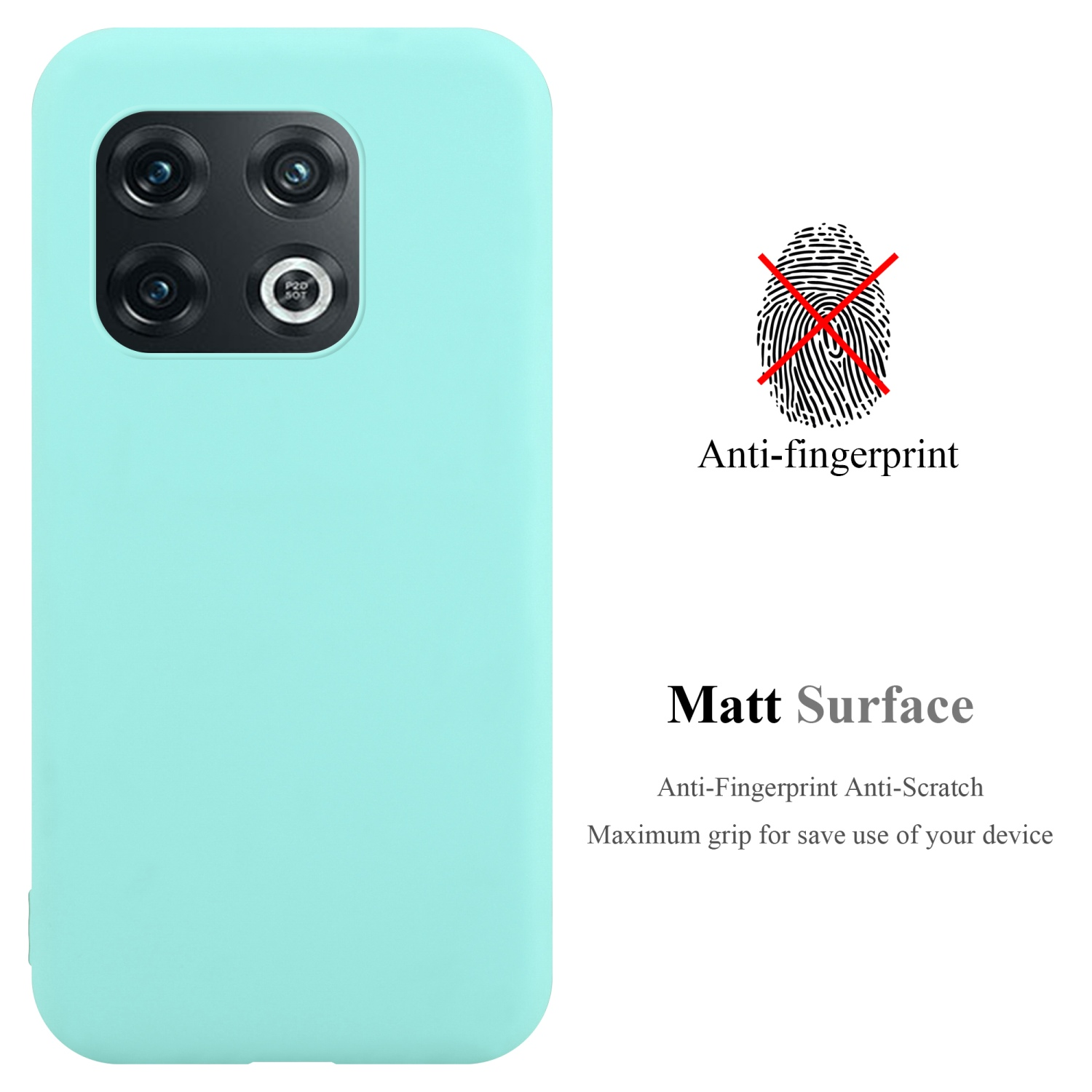 Hellblaue Handyhülle mit Dreifachkamera und dem Text "Matt Surface".