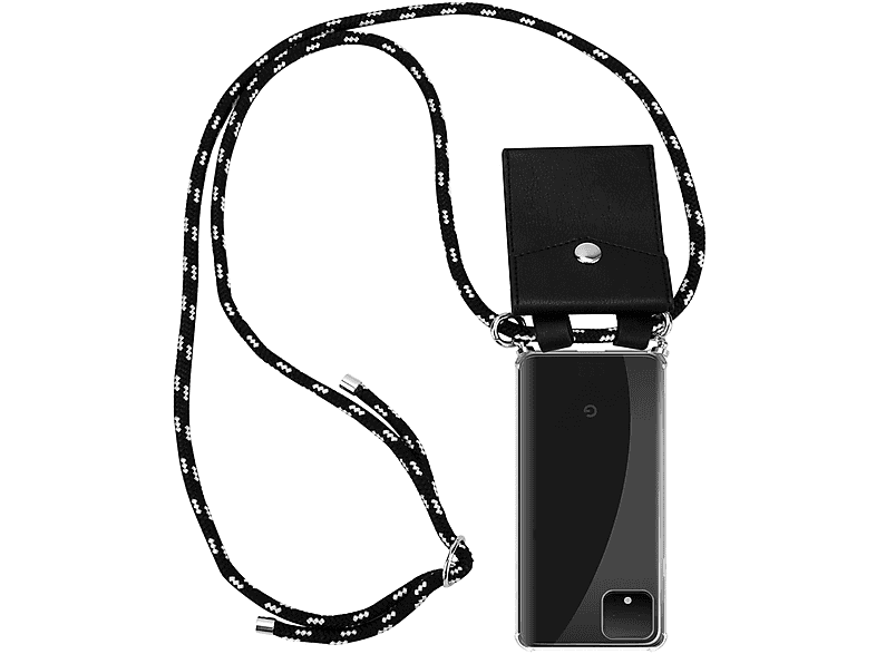 abnehmbarer Handy SCHWARZ Kordel CADORABO mit SILBER XL, 4 PIXEL Backcover, Hülle, Google, und Kette Band Ringen, Silber