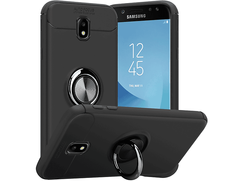 CADORABO TPU - GRAU Samsung, Backcover, J3 Galaxy 2017, Fokus SCHWARZ Schutzhülle, Auto