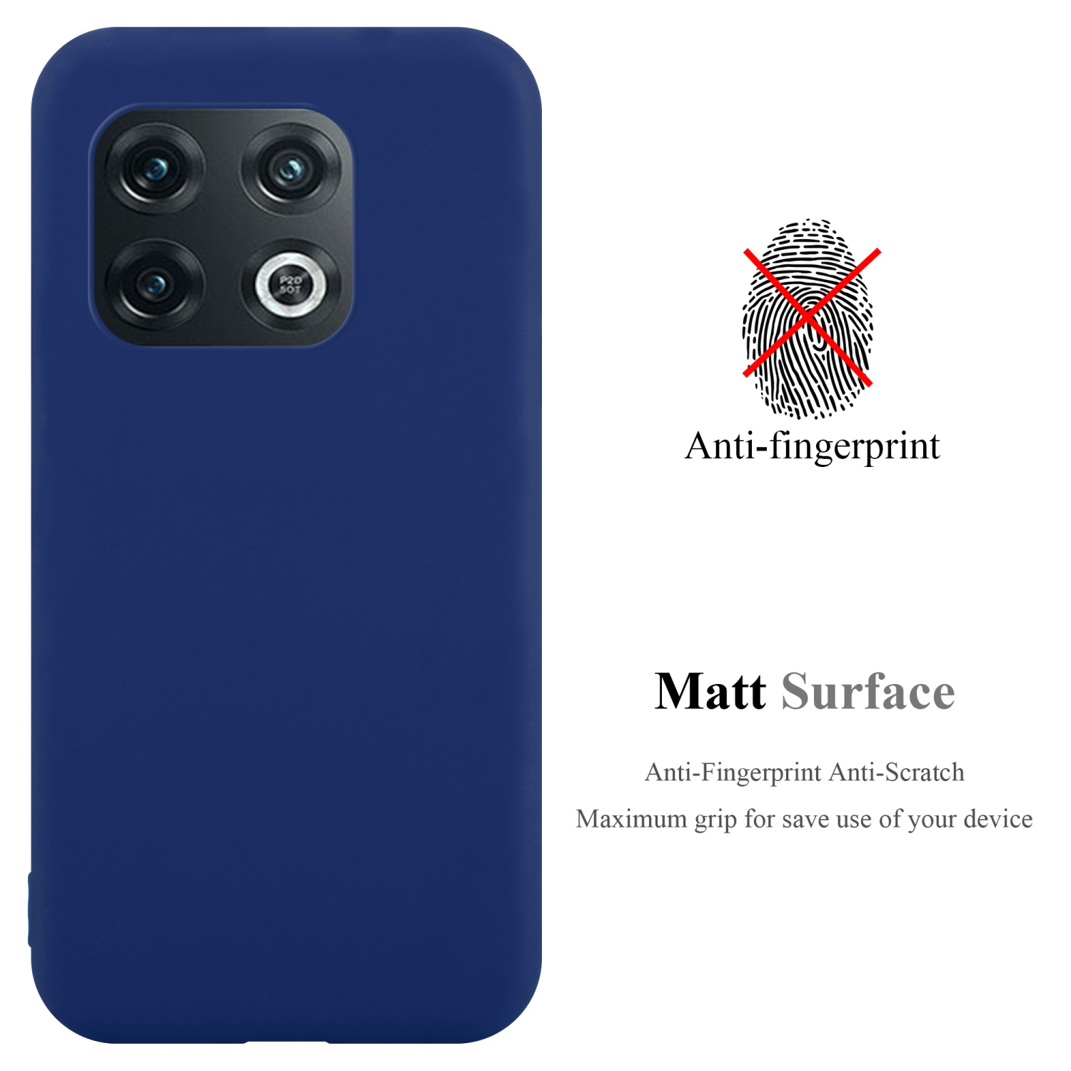Eine marineblaue Handyhülle mit einem Fingerabdrucksymbol. Der Hintergrund ist weiß.