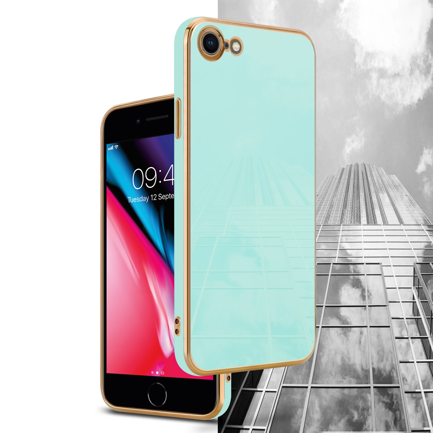 CADORABO Handyhülle mit Kameraschutz, 8 iPhone Gold 7 2020, Apple, / - 7S SE Glossy Mint Backcover, / / Grün
