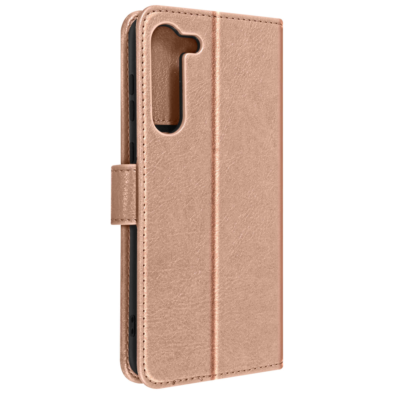 Una custodia per telefono rosa è chiusa, con una chiusura magnetica. La custodia è strutturata.